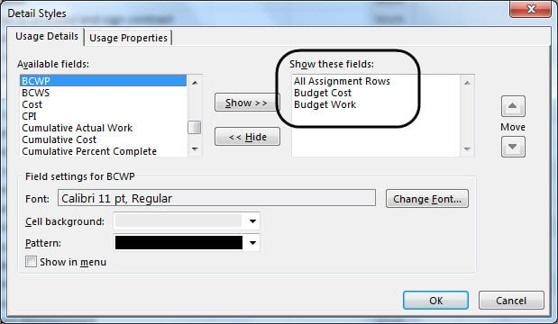Detail Styles dialog - Budget rows added